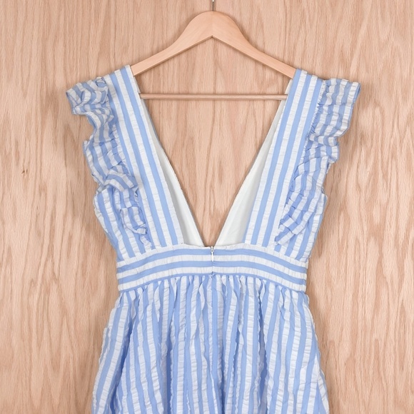 Pink Lily x Caitlin Covington Hamptons Deep V Striped Blue Midi Dress - Picture 7 of 10